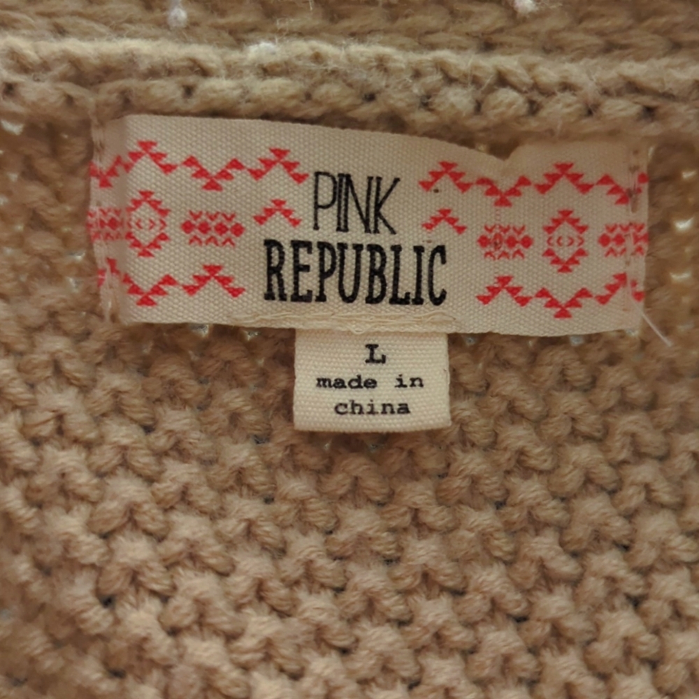 Pink Republic Faux Fur Open Front Fuzzy Sweater Vest LARGE Camel Tan Brown - Picture 2 of 16